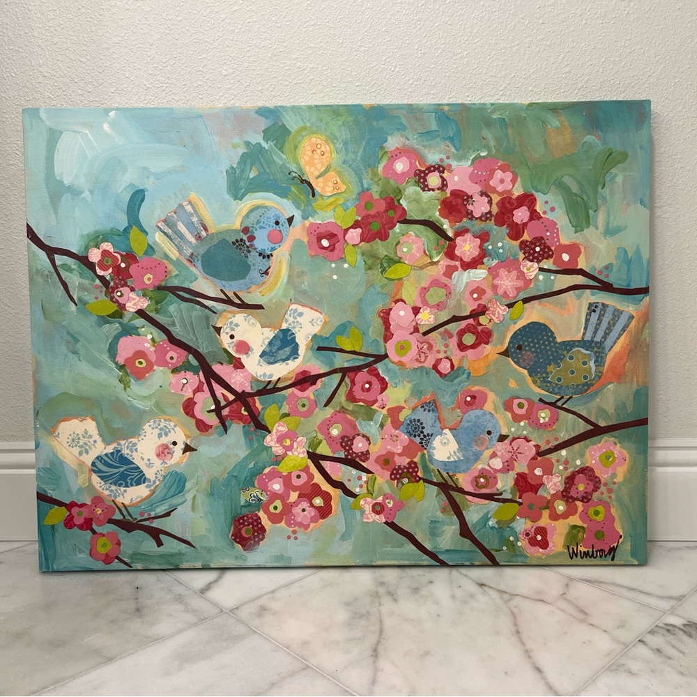 Birds and flowers canvas wall art